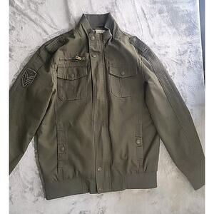 Wenven Jacket Men Sz (M) Green Full Zip Utility Military Lapel Cotton 100%